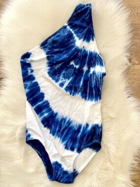 ANGELA FROST WOMEN'S 10 One-Piece Bikini – Blue & White Tie-Dye 🌊 One-Shoulder
